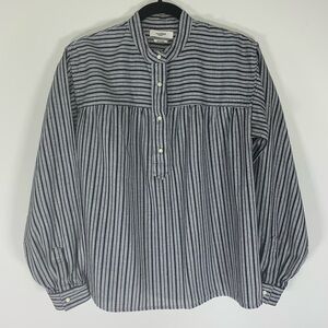 Isabel Marant Étoile Grey Black Striped Band Collar Blouse Size EU 40